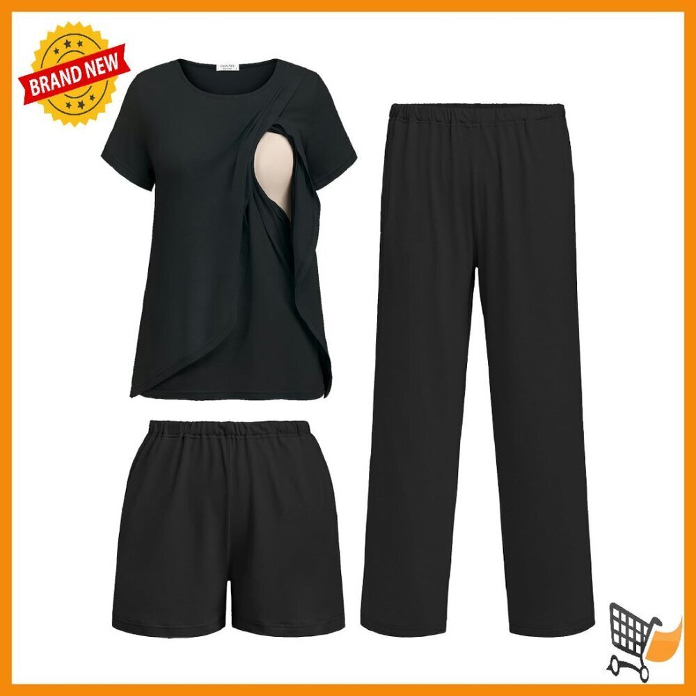 3-Piece Maternity Nursing Pajama Set with Adjustable Waistband